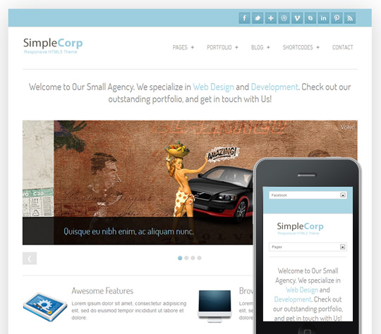 Свежий адаптивный WordPress шаблон free Simplecorp